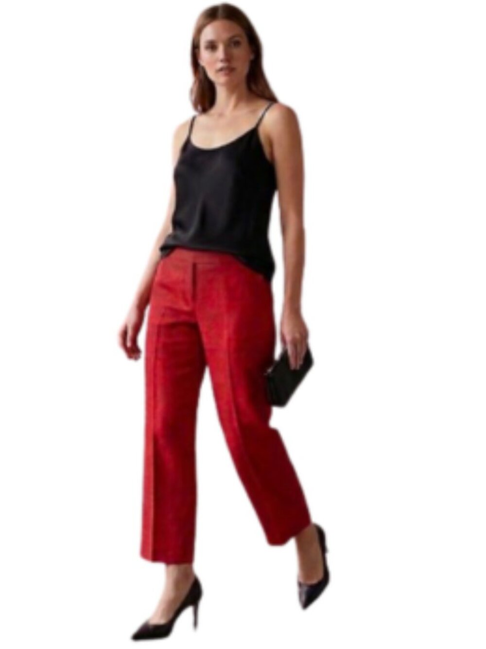 Vintage Red Textured Silk Pants Sag Harbor High Waist Ankle Career Elegant sz 16
